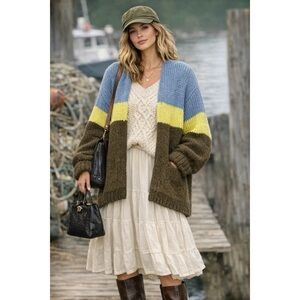 Aerie Oversized Fisherman Wool Blend Cardigan XS | Cozy Chunky Knit Open Front